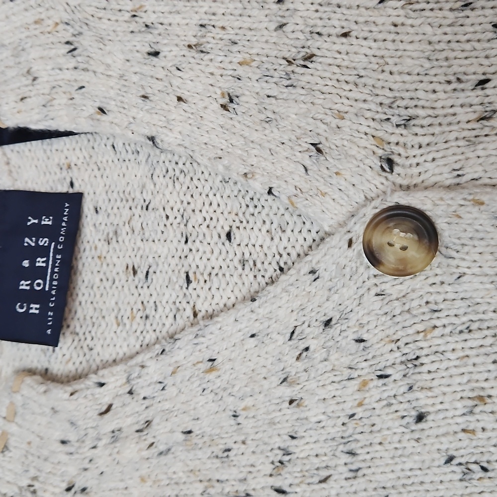 Liz Claiborne Crazy Horse Whipstitch Tweed Sweater NEW Women's L Cream V Neck - Picture 12 of 16